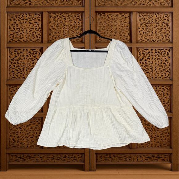 Madewell Cream Cotton Gauze Peplum Top | Size Small - Picture 2 of 5